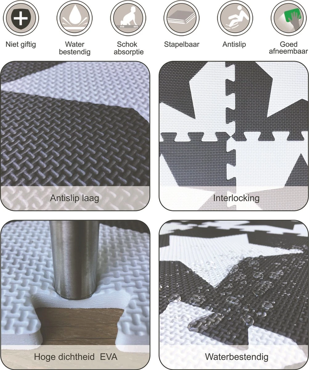 Merkloos Dieren Foam Puzzel Speelmat - 10 Speelmatten - Uitneembare Figuren - Grijs - Wit - Puzzelmat 90x90x1cm - Afbeelding 3