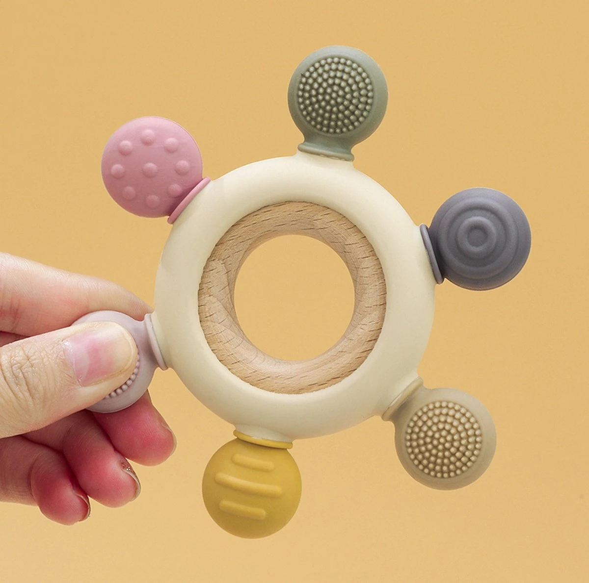 Merkloos Bijtring - Bijtspeelgoed - BPA Vrij - Siliconen - Baby Speelgoed - Roze - Afbeelding 4