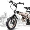 Merkloos Kinderfiets Metallic Taupe Goud Met Zijwieltjes 16 Inch | Handremmen | Jongens | Meisje | Cadeau | Sinterklaas | Kerst | Verjaardag | Peuter | Kleuter | Driewieler | Gepersonaliseerd