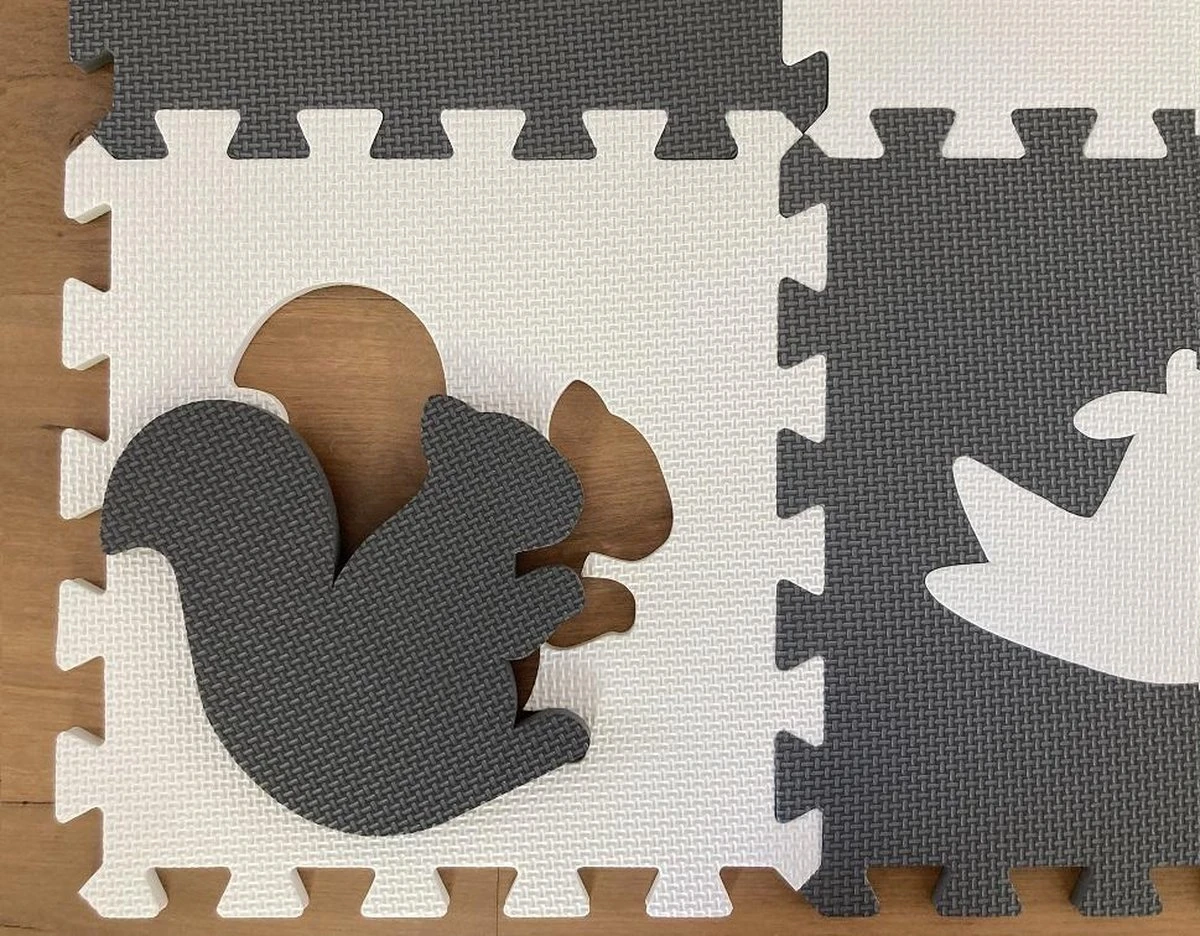 Merkloos Dieren Foam Puzzel Speelmat - 10 Speelmatten - Uitneembare Figuren - Grijs - Wit - Puzzelmat 90x90x1cm - Afbeelding 2