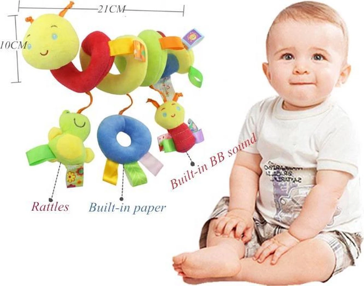 Merkloos Baby Spiraal Rups– Baby Knuffels - Baby Speelgoed - Baby Rammelaar - Boxspiraal - Maxi Cosi Spiraal - Kinderwagen Speelgoed Spiraal - Buggy Speelgoed - Auto Knuffel - Baby Spiraal Speeltje – Autostoel Ketting - Kinder Wagen Knuffels - Afbeelding 4